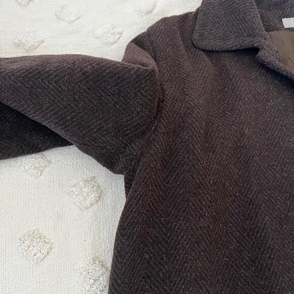 Vintage J.Crew Wool Mohair Herringbone Coat Midi Dark Chocolate Brown Size M - Picture 2 of 8